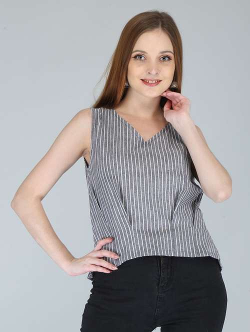 women striped sleeveless high low top - 19157711 -  Standard Image - 0