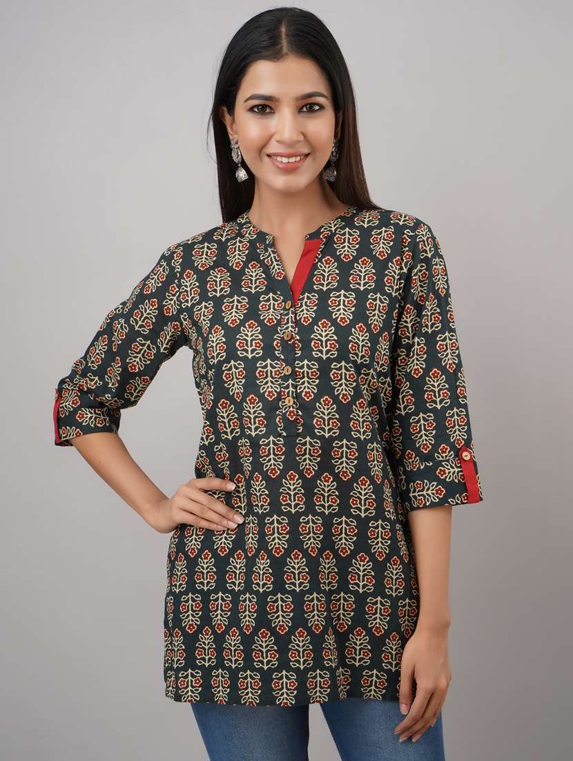 green printed regular tunic