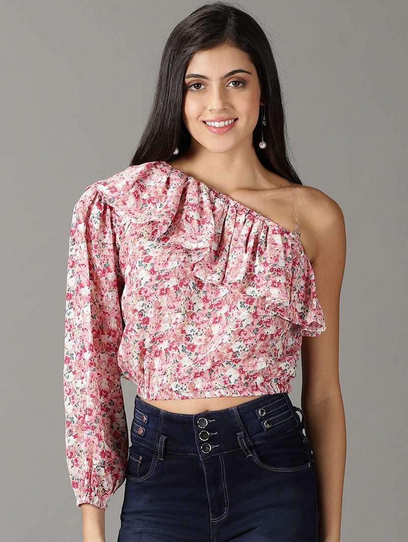 women's ruffle single shoulder top