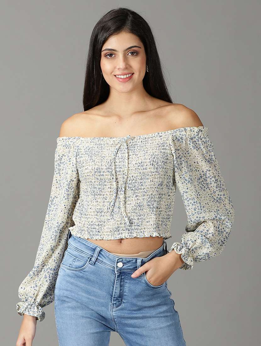 women white floral printed off shoulder top