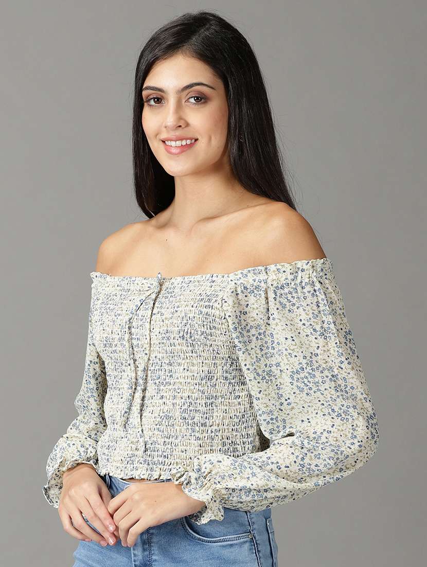 women white floral printed off shoulder top - 19159870 -  Standard Image - 2