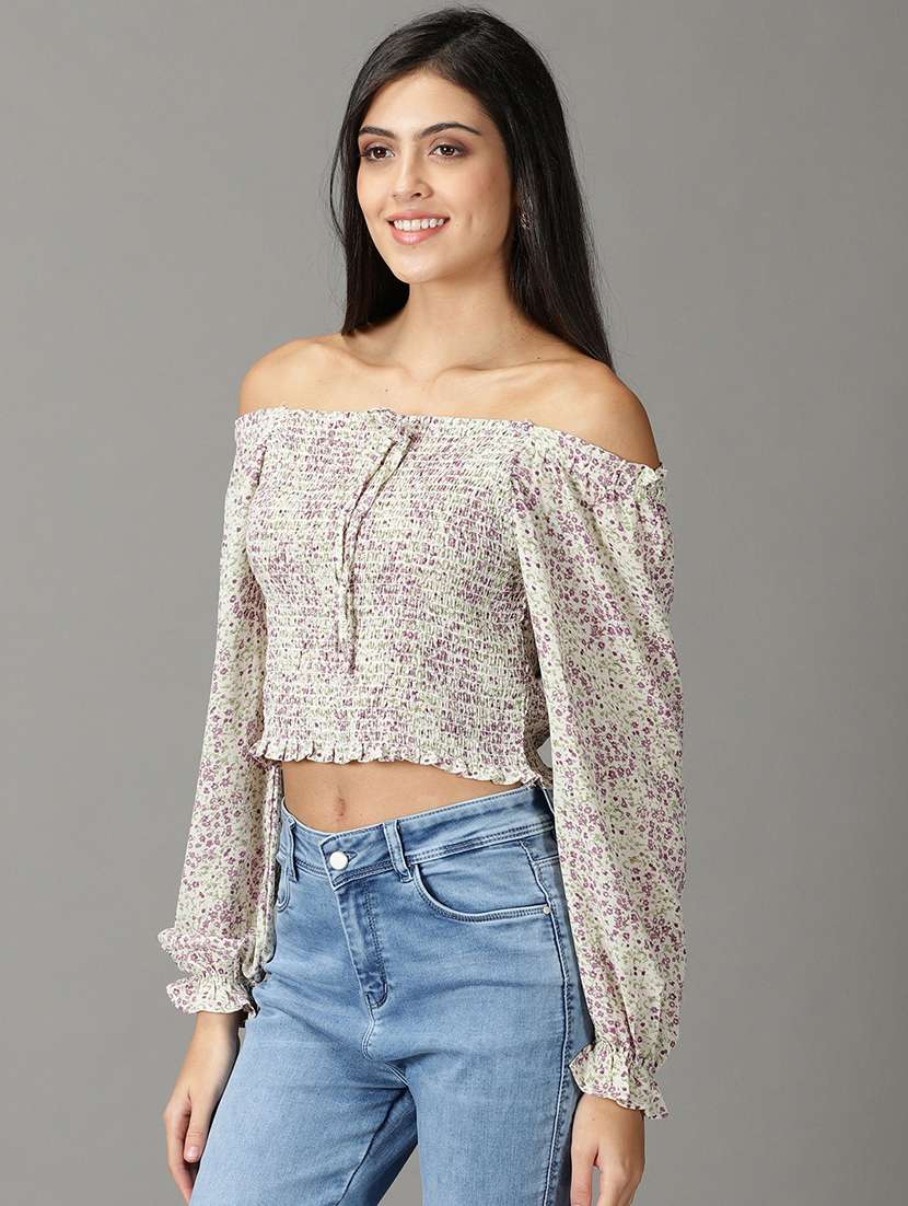 women's crop off shoulder top - 19159871 -  Standard Image - 2