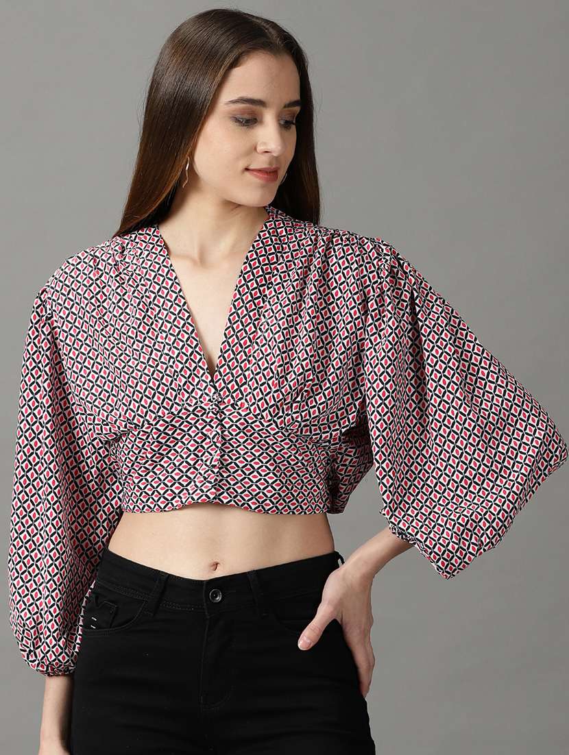 women's crop v neck top - 19159886 -  Zoom Image - 0