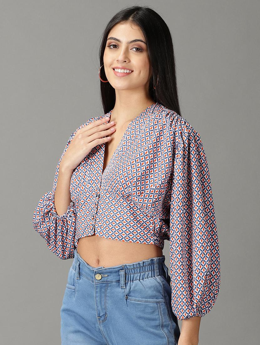 blue printed regular top - 19159887 - Standard Image - 2