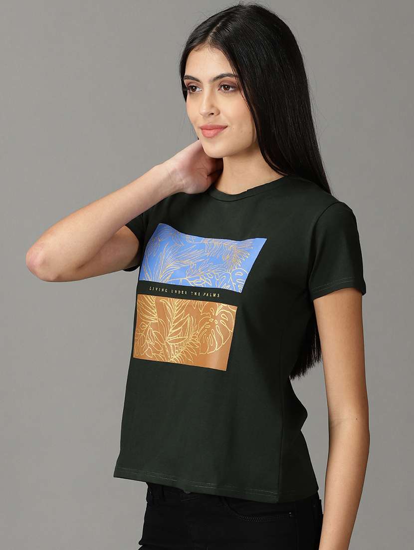 women's chest print crew neck t-shirt - 19159889 -  Standard Image - 2