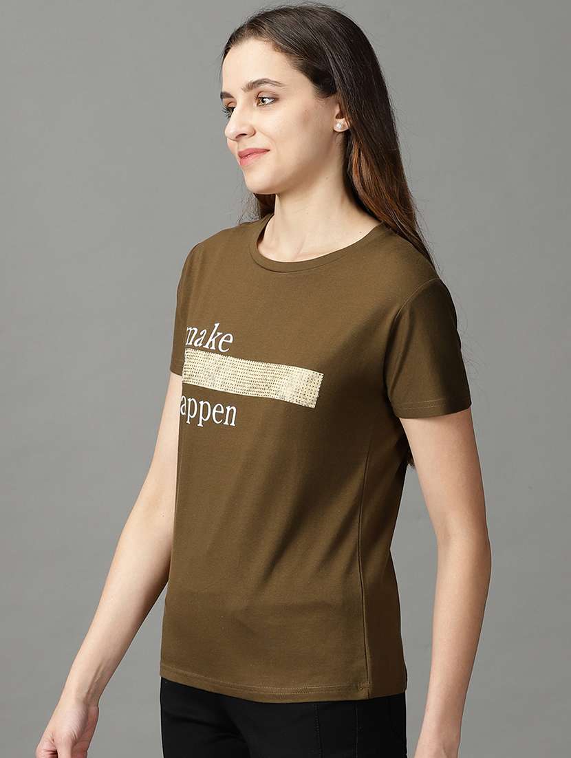 women's chest print round neck t-shirt - 19159890 -  Standard Image - 2