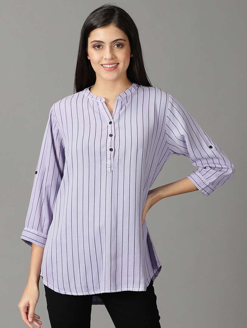 women's straight mandarin neck top