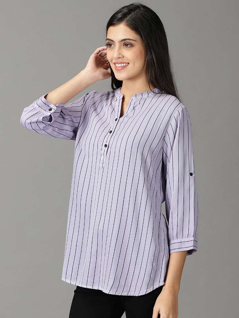 women's straight mandarin neck top - 19159897 -  Standard Image - 2