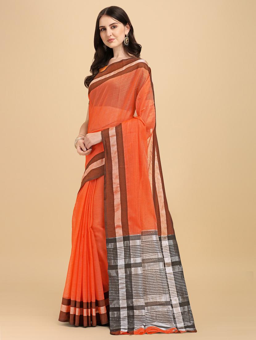 orange cotton chanderi saree - 19161209 - Standard Image - 2