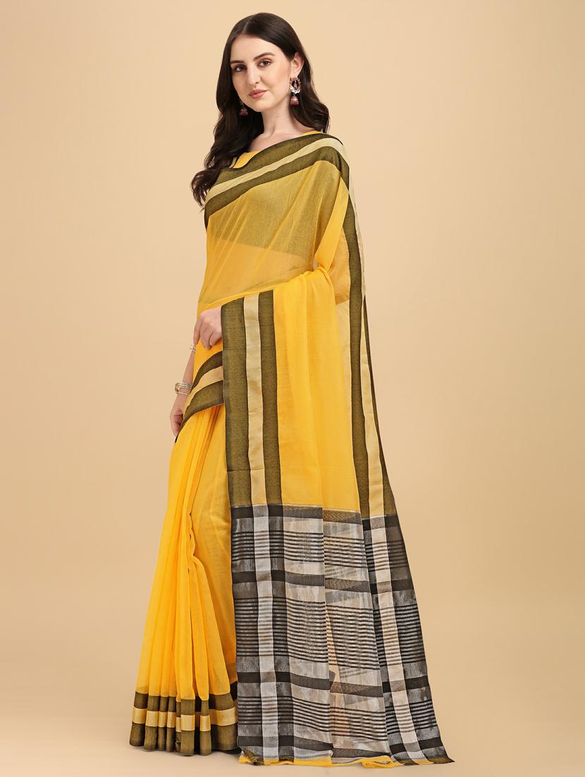 yellow cotton chanderi saree - 19161214 - Standard Image - 2