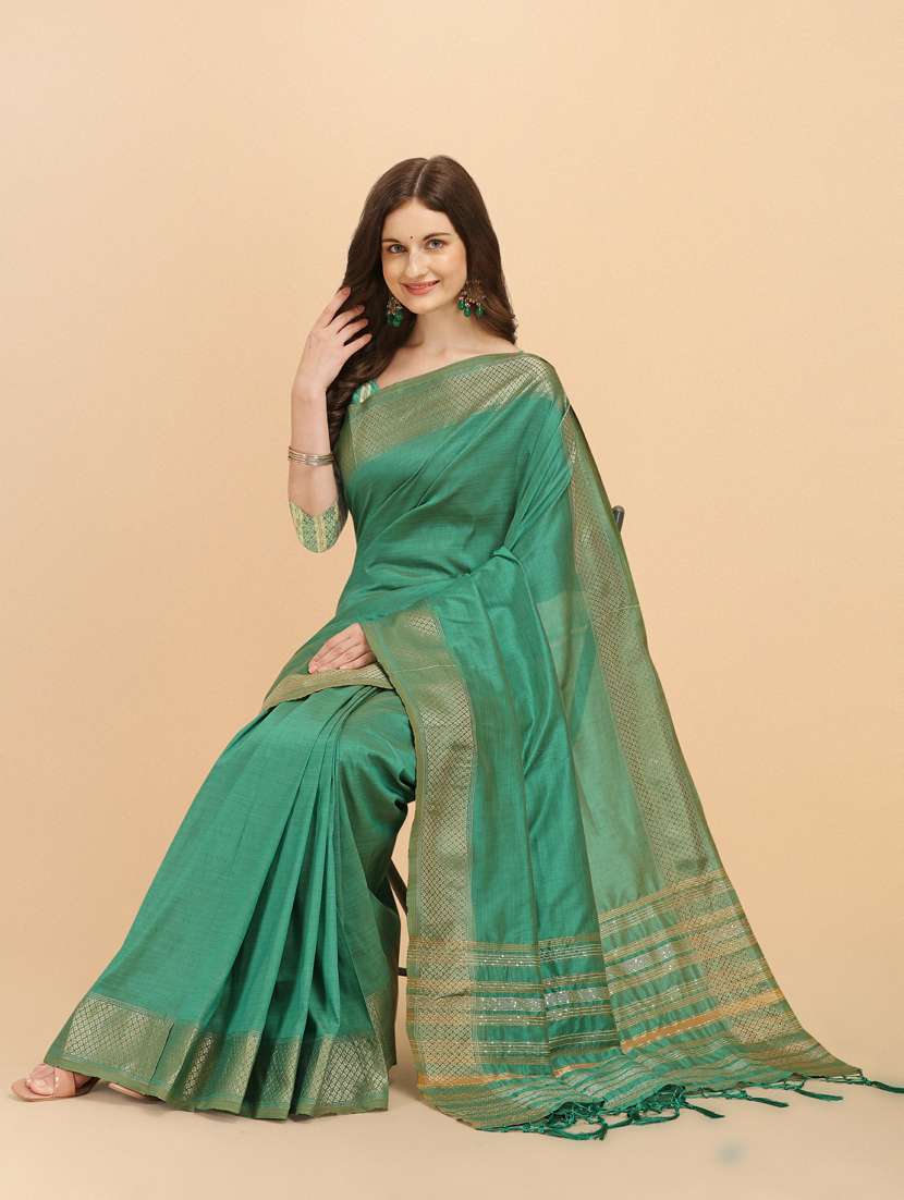 women's self design sea green colored saree with blouse - 19161222 -  Standard Image - 2