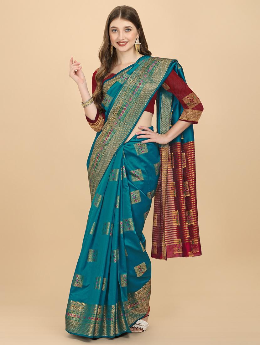 sky blue silk banarasi saree with blouse - 19161227 - Standard Image - 2