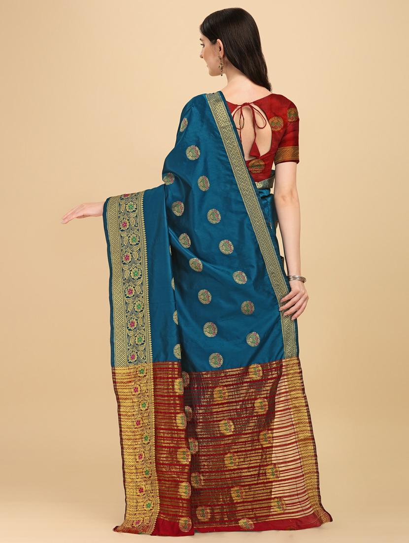 sky blue silk banarasi saree - 19161233 - Standard Image - 2