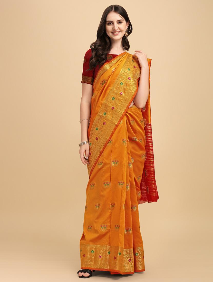 gold silk banarasi saree with blouse - 19161234 - Standard Image - 2