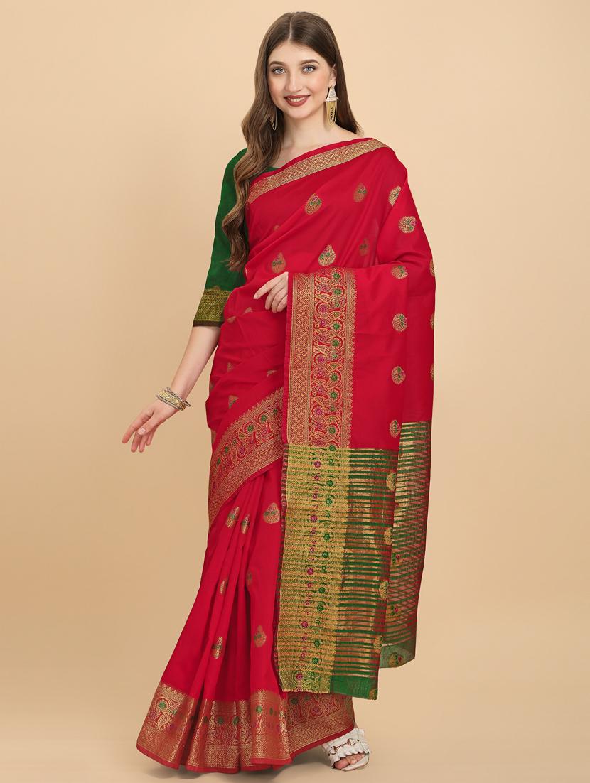 red silk banarasi saree with blouse - 19161247 - Standard Image - 2
