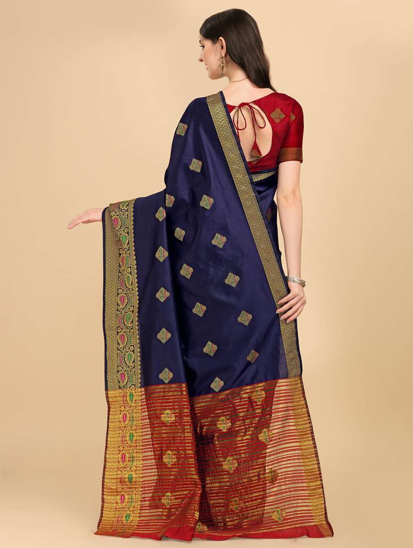 navy silk banarasi saree - 19161261 - Standard Image - 2