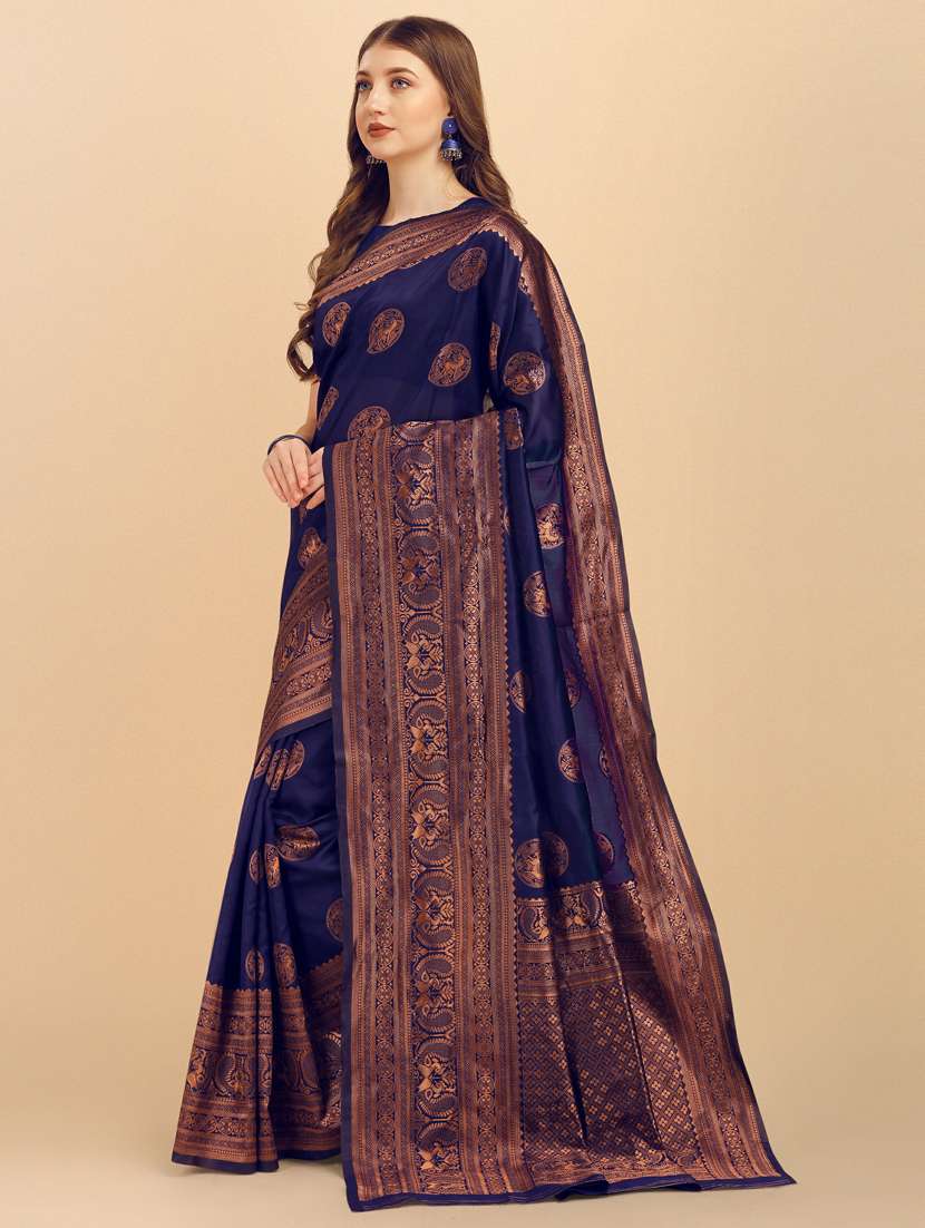 navy silk banarasi saree with blouse - 19161265 -  Standard Image - 2
