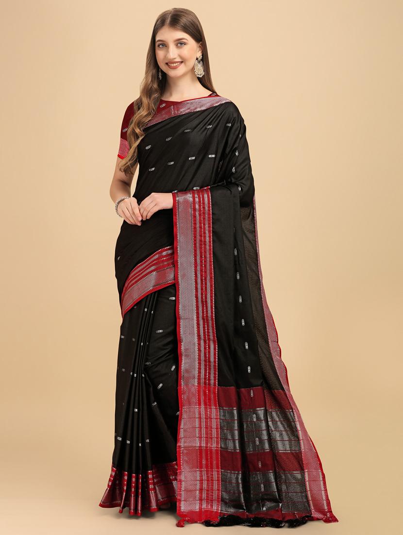 black silk banarasi saree with blouse - 19161278 - Standard Image - 2