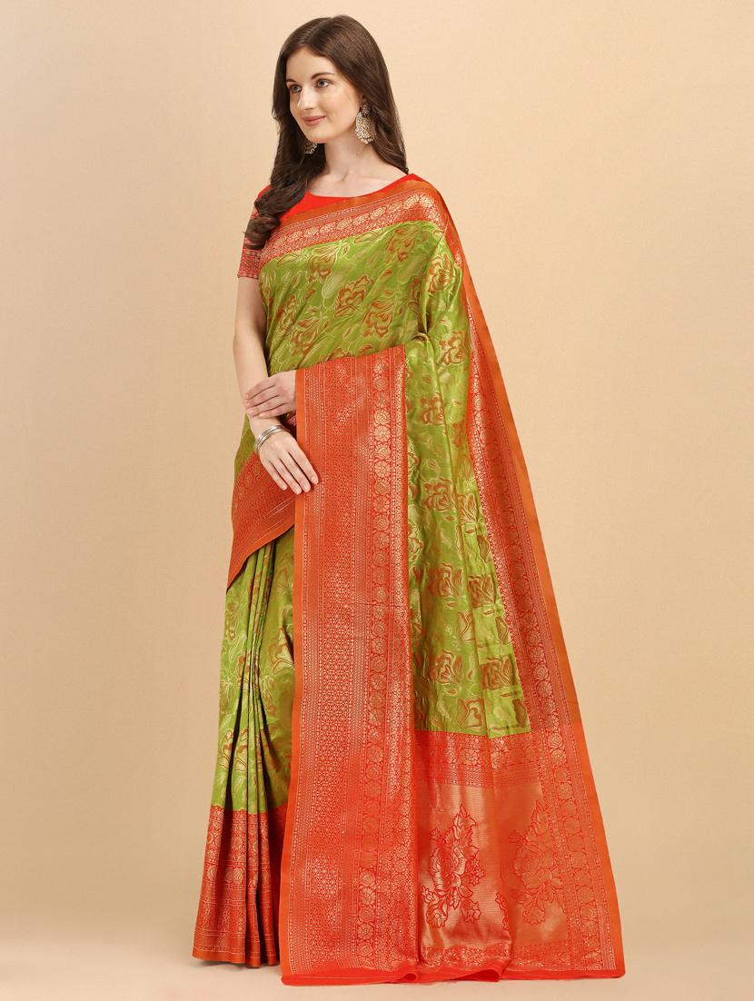 green silk banarasi saree with blouse - 19161291 - Standard Image - 2