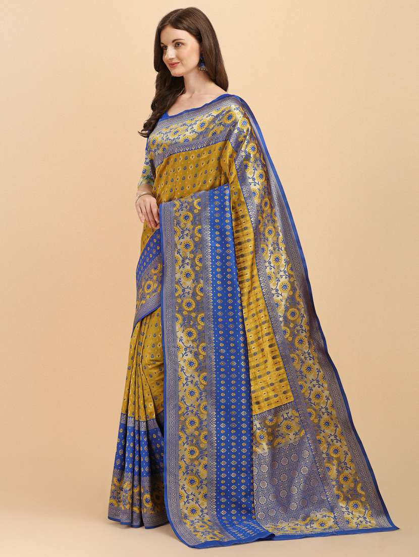 gold silk banarasi saree with blouse - 19161293 -  Standard Image - 2
