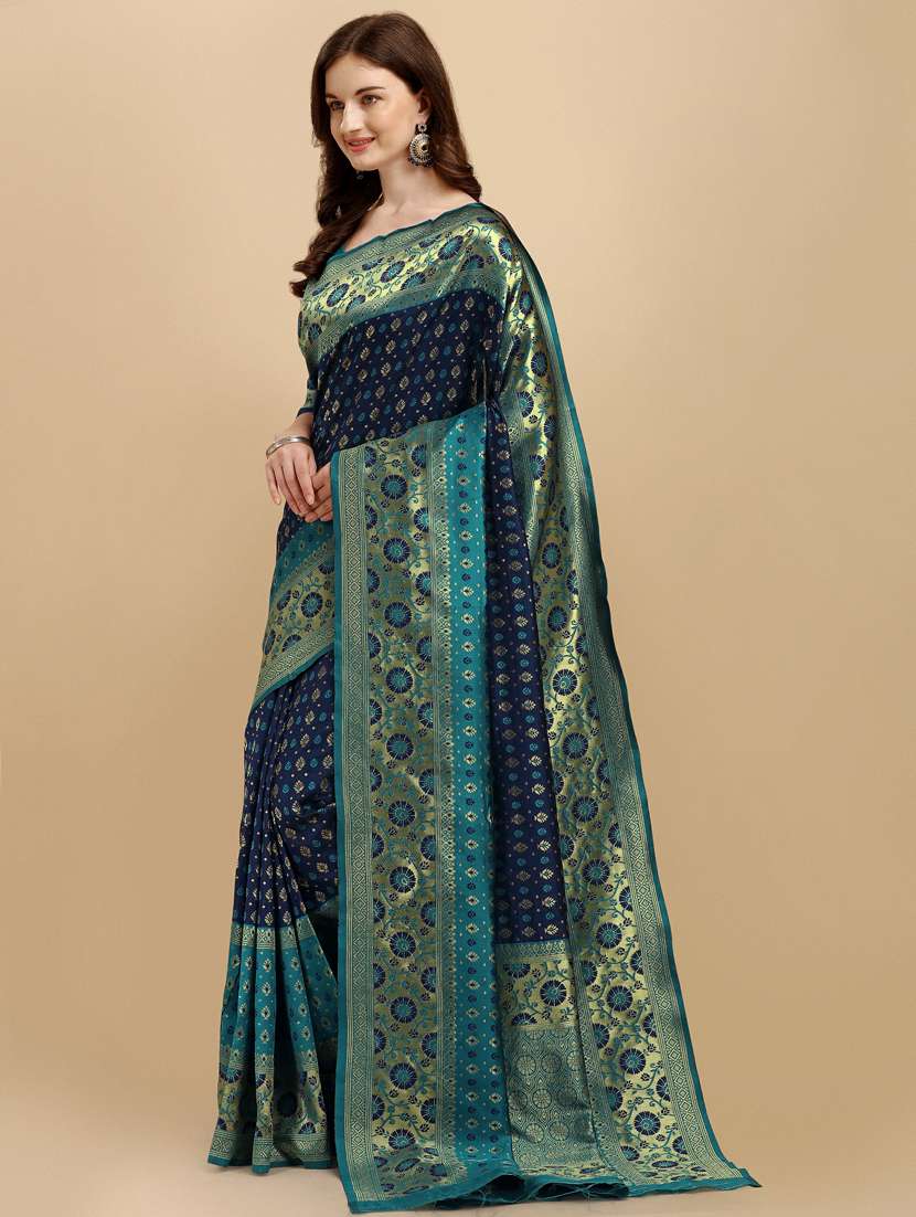 navy silk banarasi saree with blouse - 19161294 -  Standard Image - 2