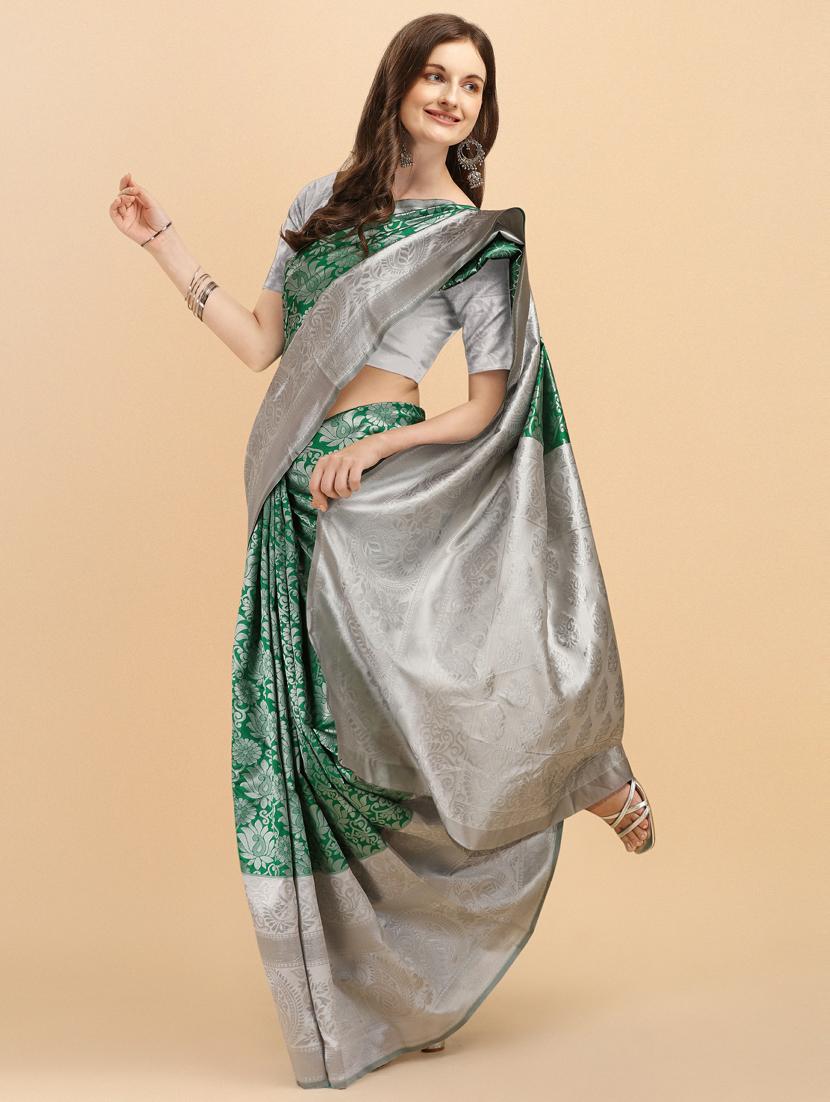 green silk banarasi saree with blouse - 19161306 - Standard Image - 2