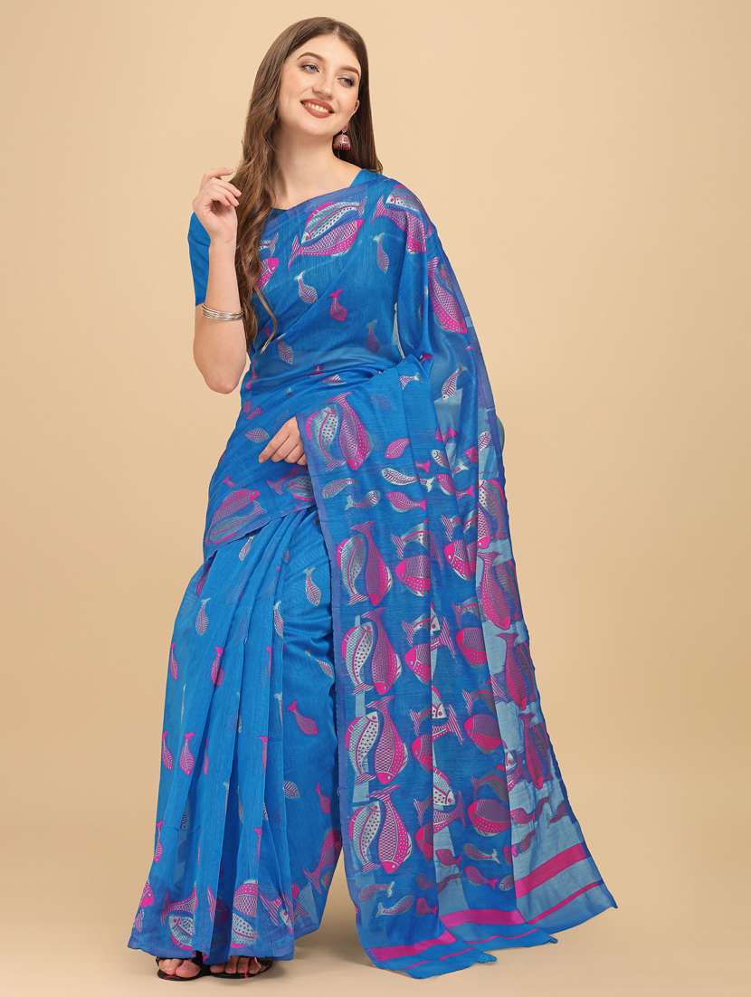 women's self design blue colored saree with blouse - 19161317 -  Standard Image - 2