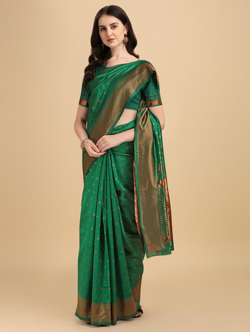 green silk banarasi saree with blouse - 19161340 - Standard Image - 2