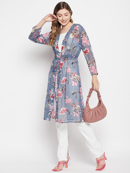 tie front printed long shrug - 19161480 - Standard Image - 0