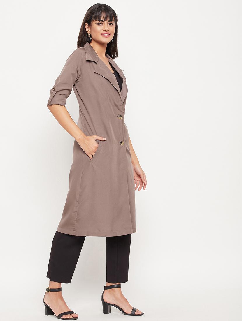 lapel neck solid trench coat - 19161483 - Standard Image - 2