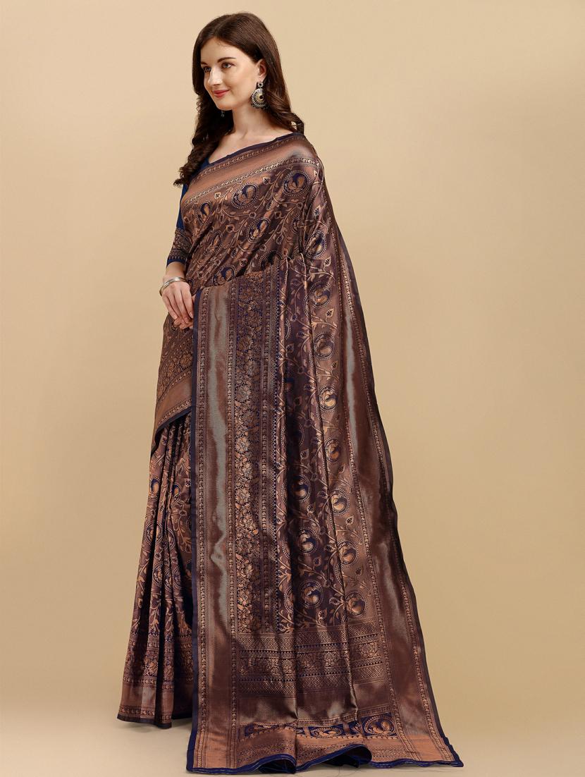 self designed jacquard saree with blouse - 19162452 - Standard Image - 2