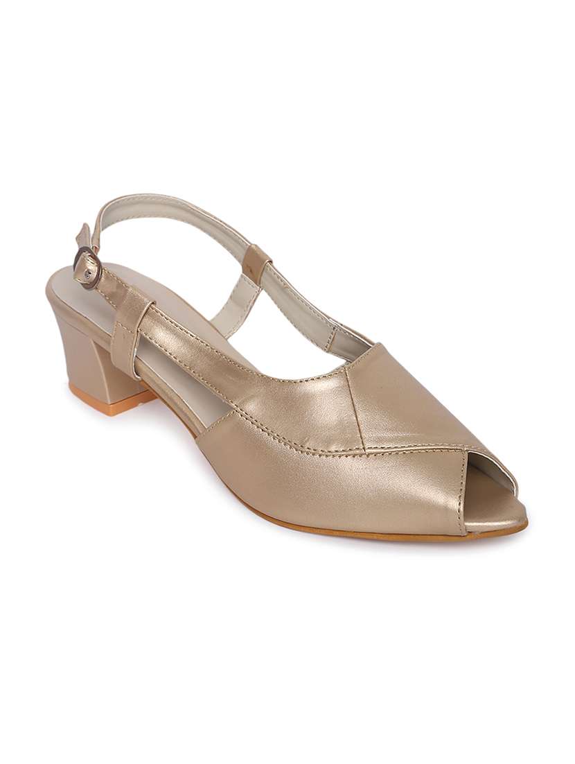 gold synthetic back strap sandals