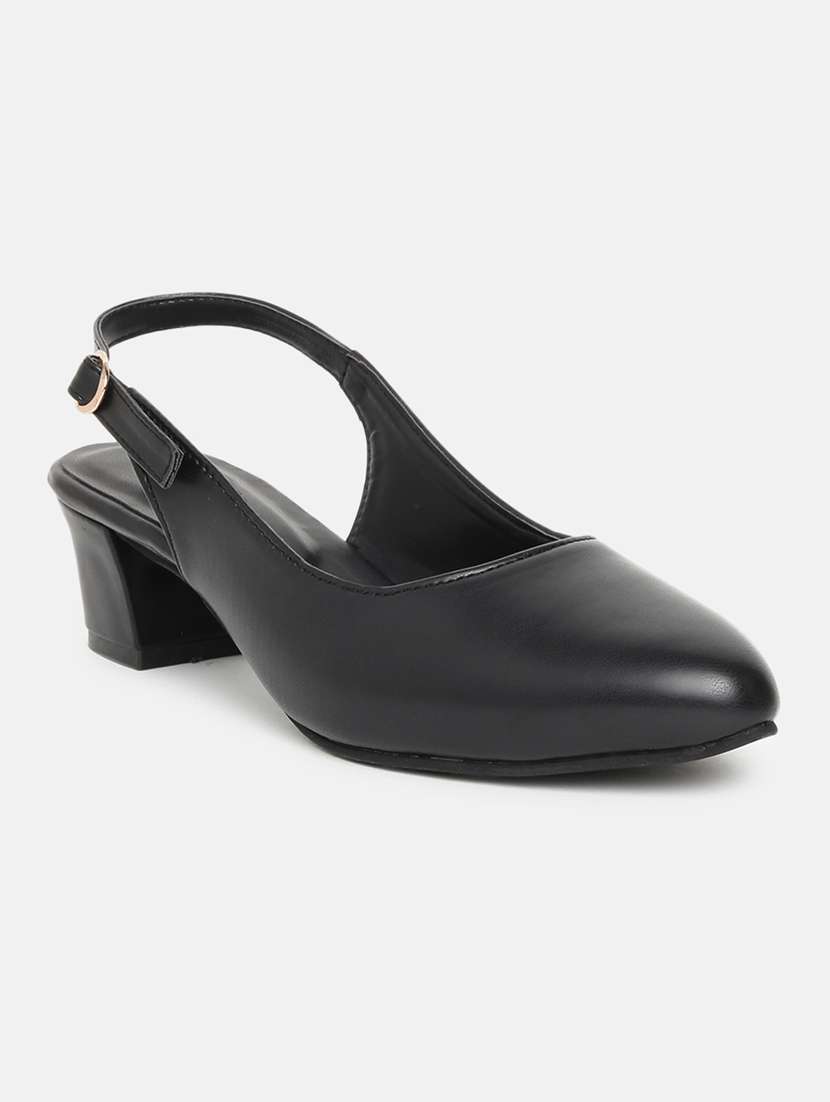 black synthetic back strap sandals