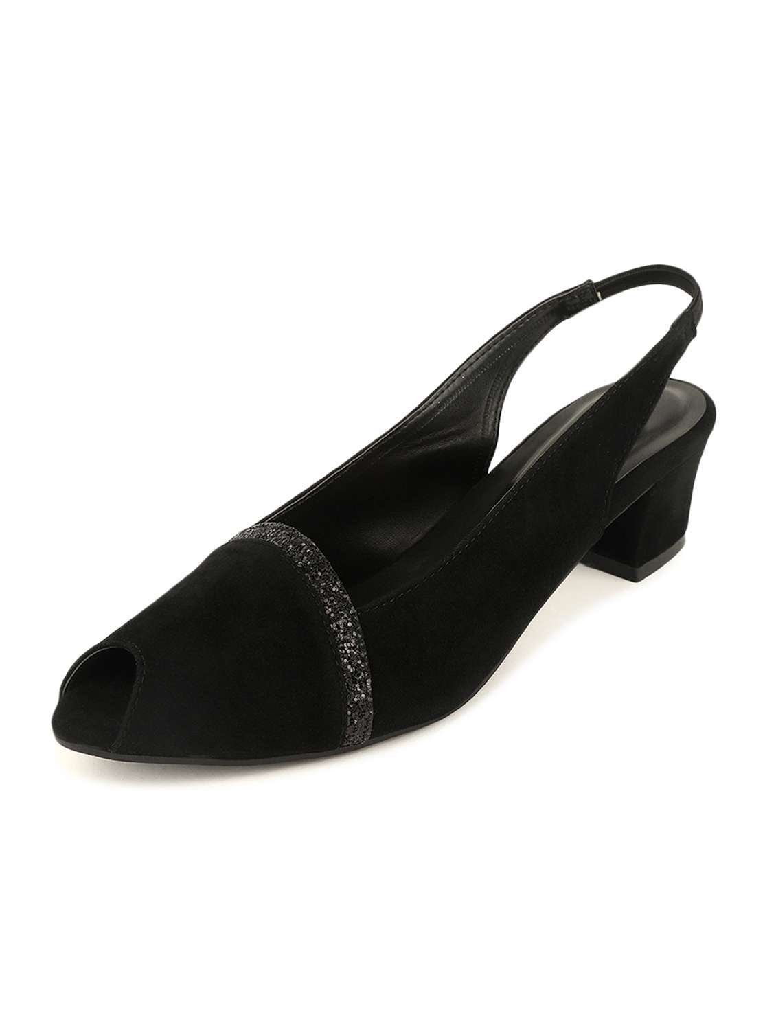 women black low heel sandal with back strap - 19163659 - Standard Image - 2