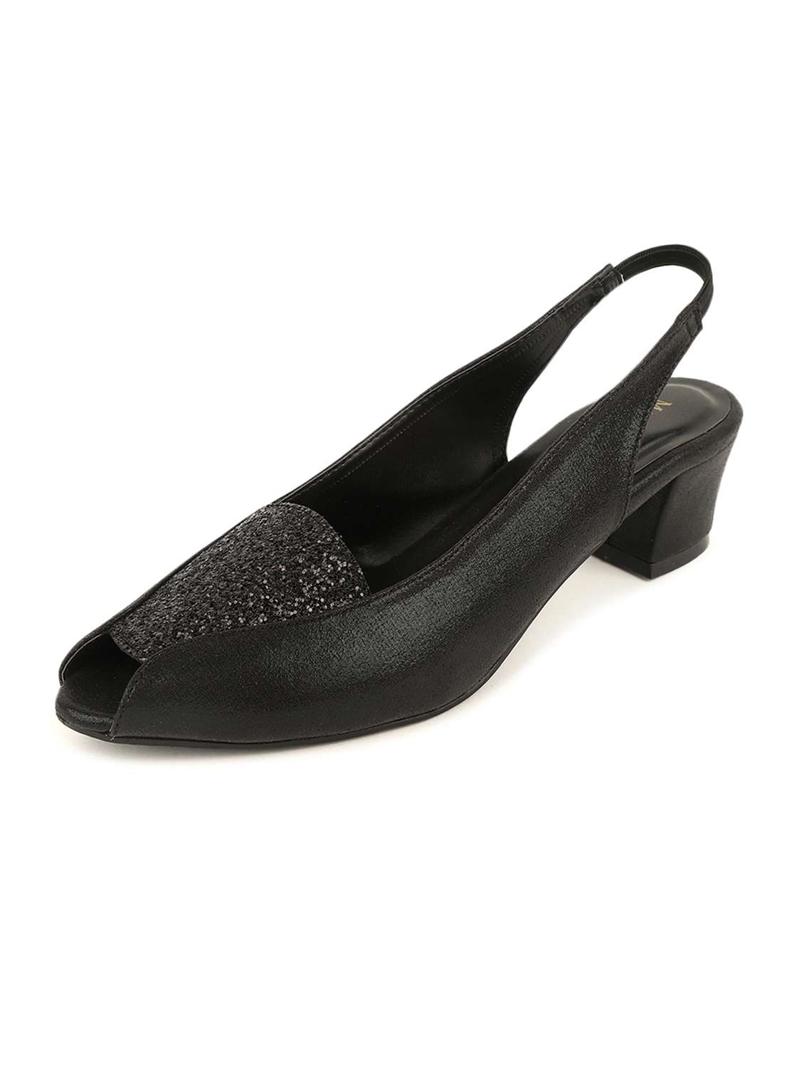 women black low heel sandal with back strap - 19163660 - Standard Image - 2