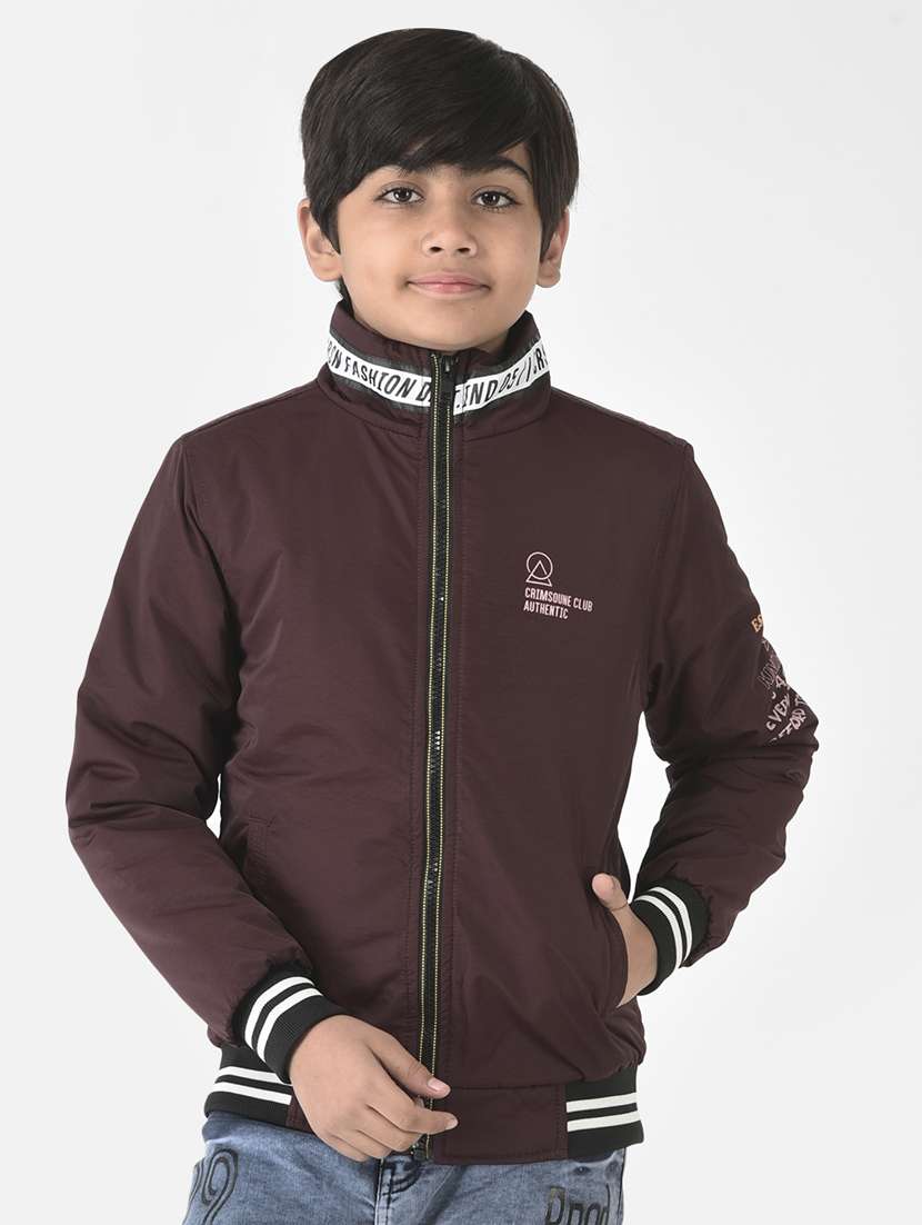 brown coloured solid bomber jacket