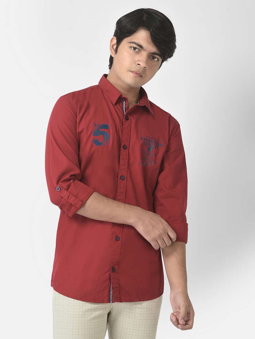red coloured printed shirt