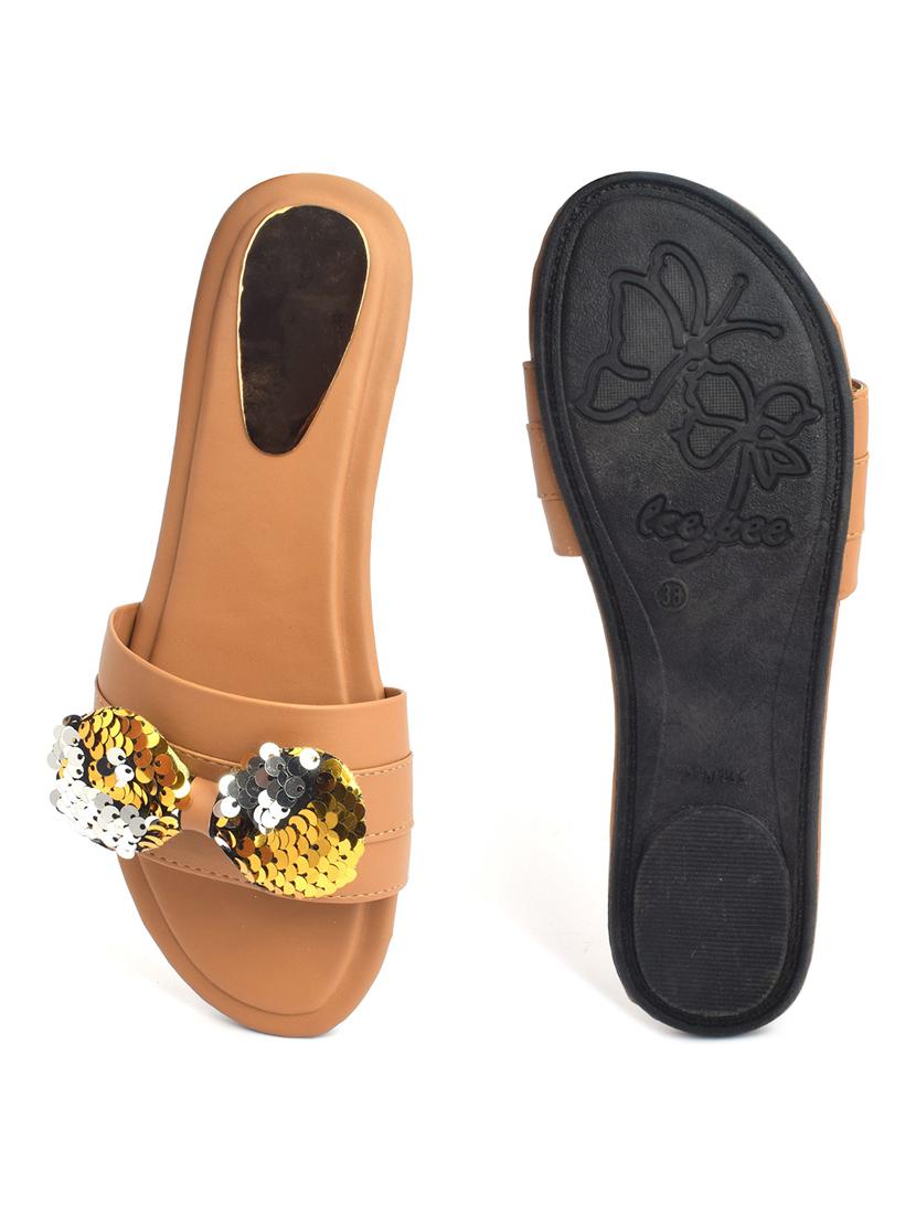 tan slip on flat sandal - 19165831 - Standard Image - 2