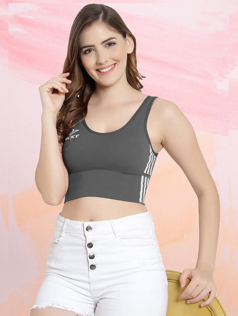 grey cotton blend sports bra - 19166313 - Standard Image - 2