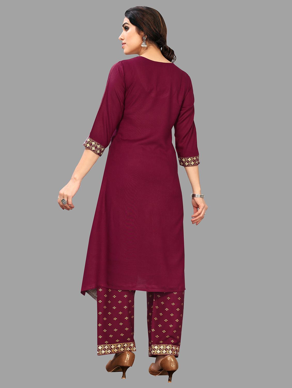 purple viscose kurta palazzo set - 19169514 - Standard Image - 2