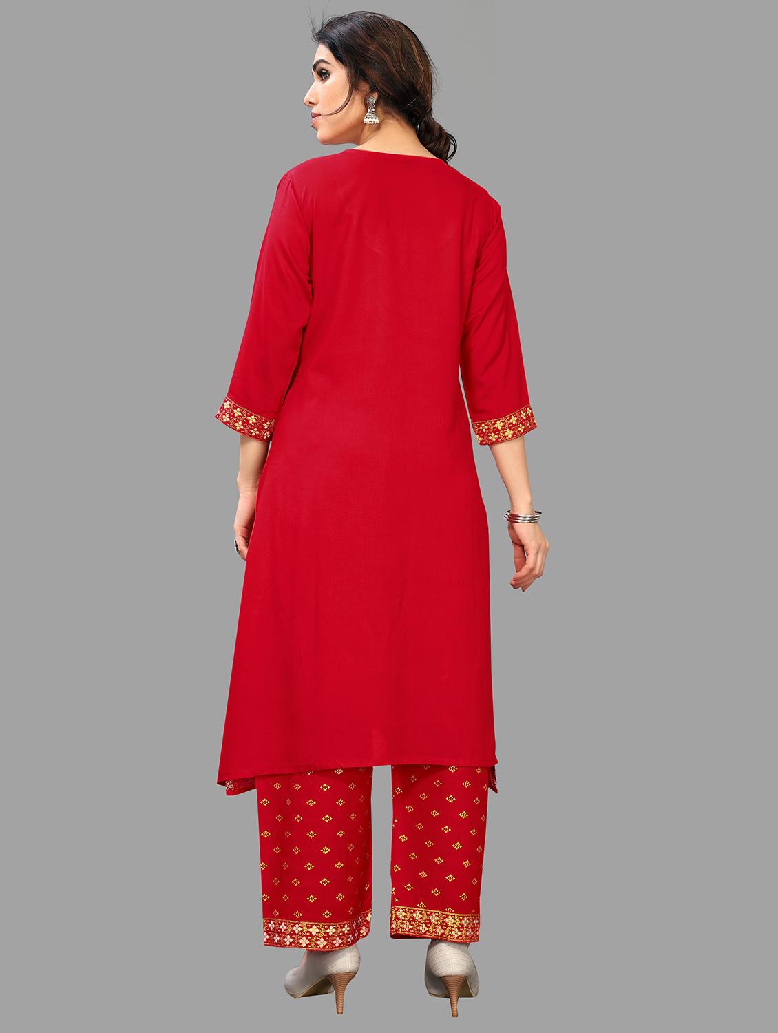 red viscose kurta palazzo set - 19169515 - Standard Image - 2
