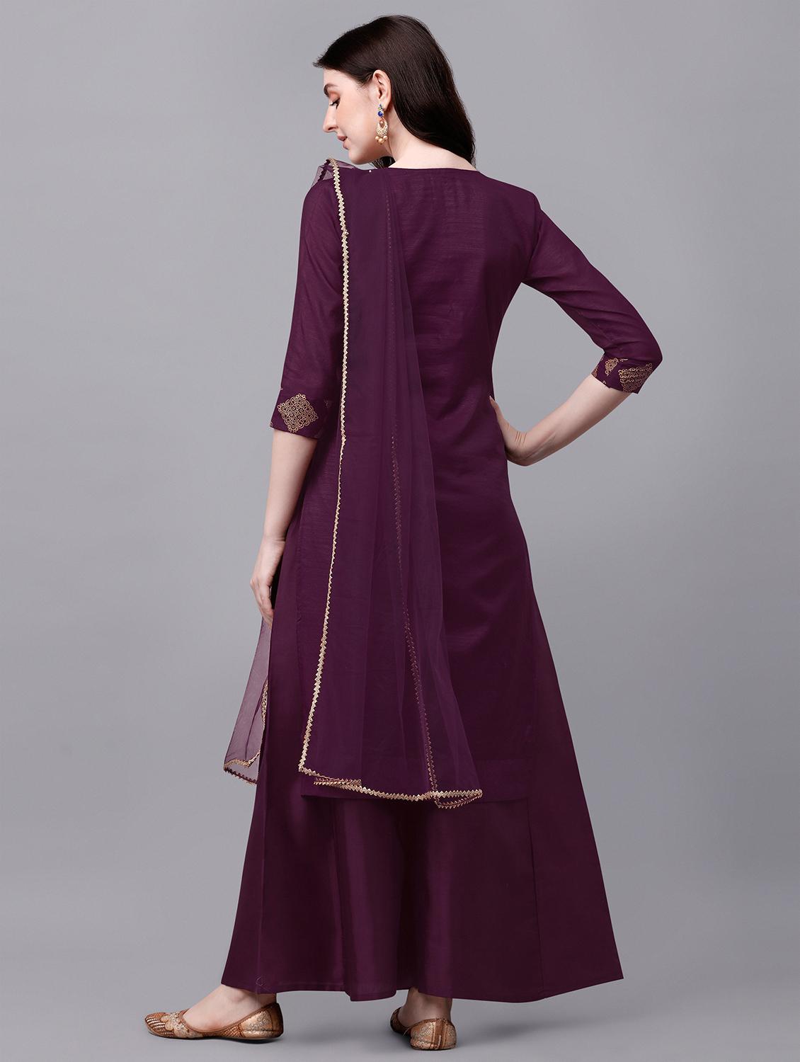 purple chanderi kurta sharara set - 19169531 - Standard Image - 2