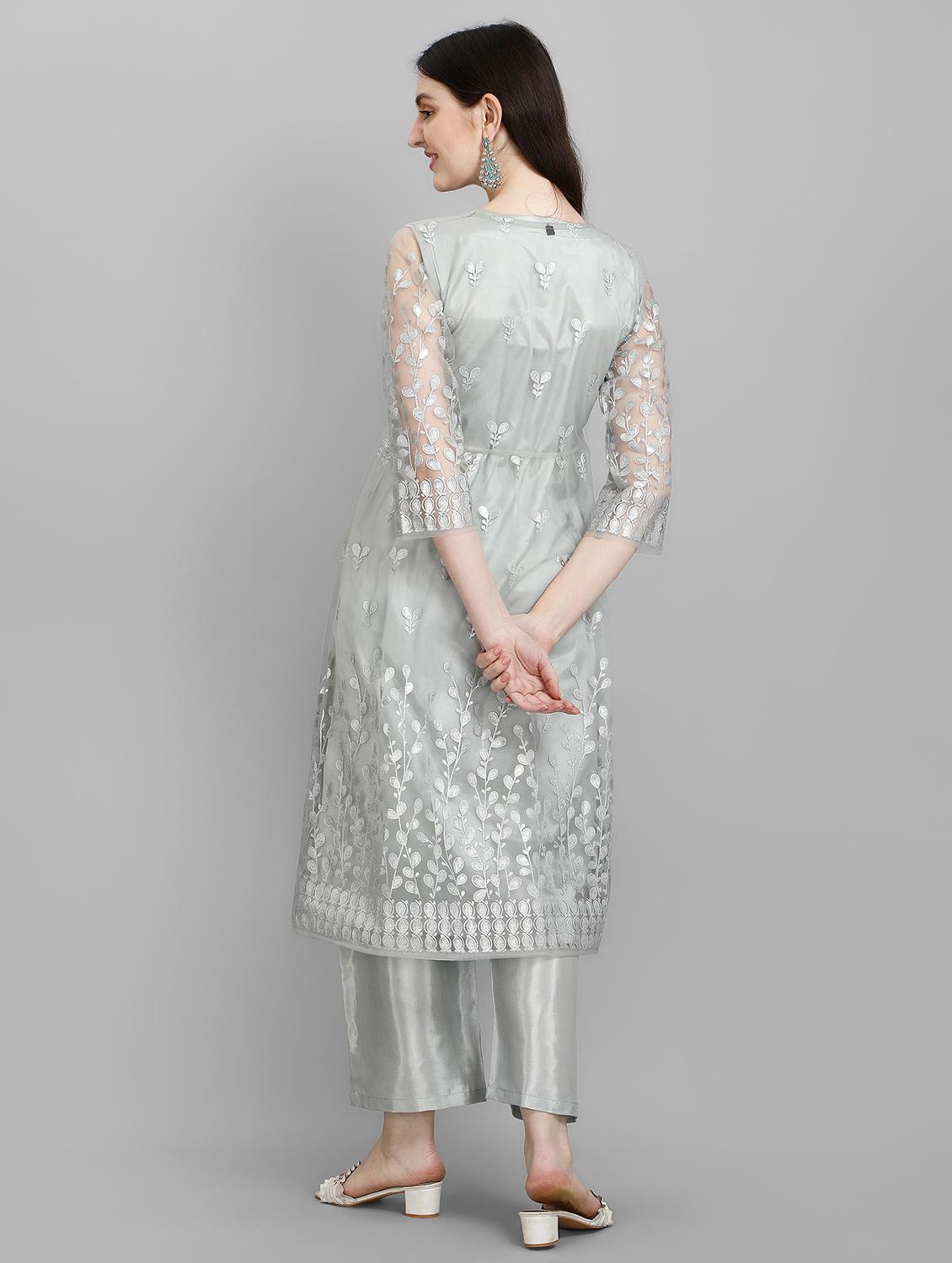 embroidered kurta palazzo set with shrug - 19169536 - Standard Image - 2