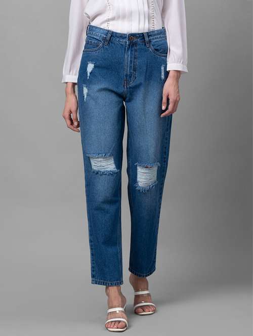 women's distress mom fit jeans - 19169673 - Standard Image - 0