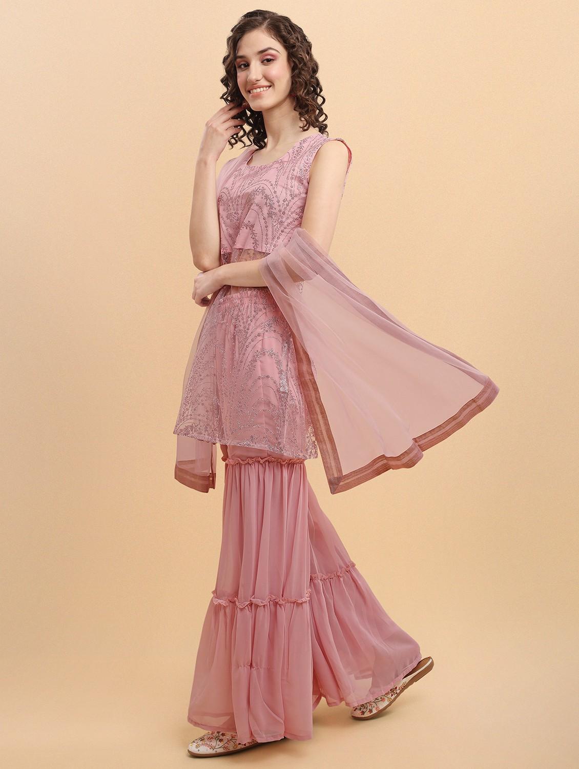 embroidered kurta sharara set with dupatta - 19170375 - Standard Image - 2