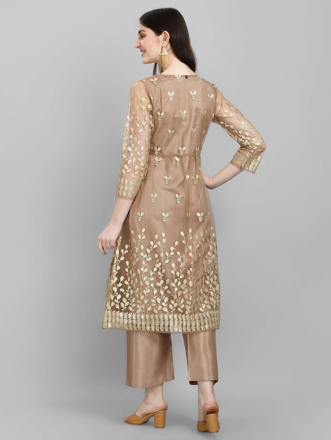 gold printed kurta pant set with ethnic jacket - 19170397 -  Standard Image - 2