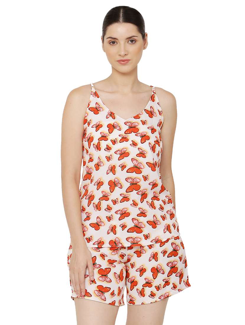 orange two piece printed nightwear set