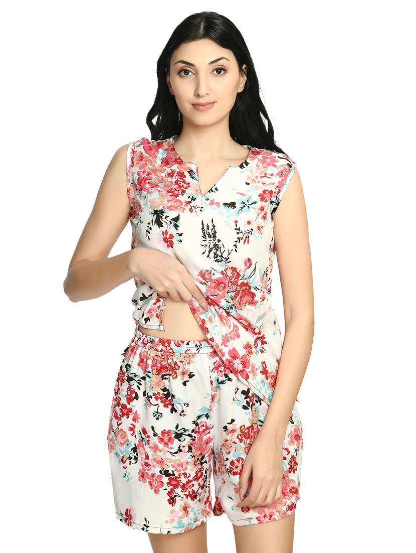 white two piece printed nightwear set