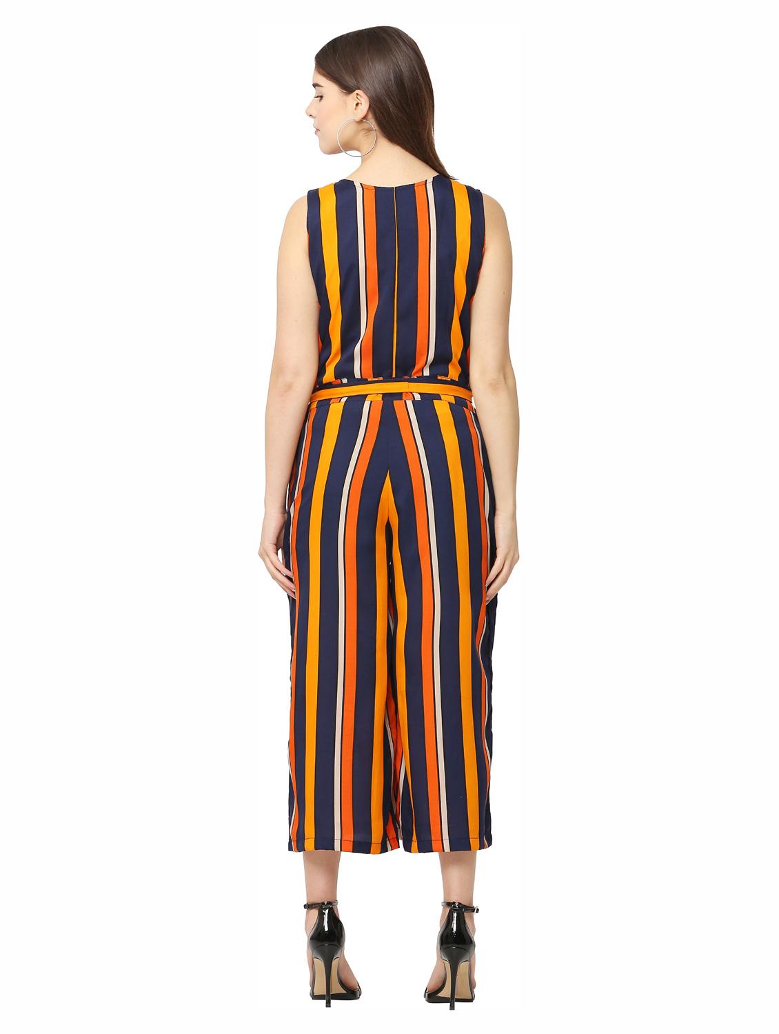 orange printed knee length jumpsuit - 19171550 - Standard Image - 2