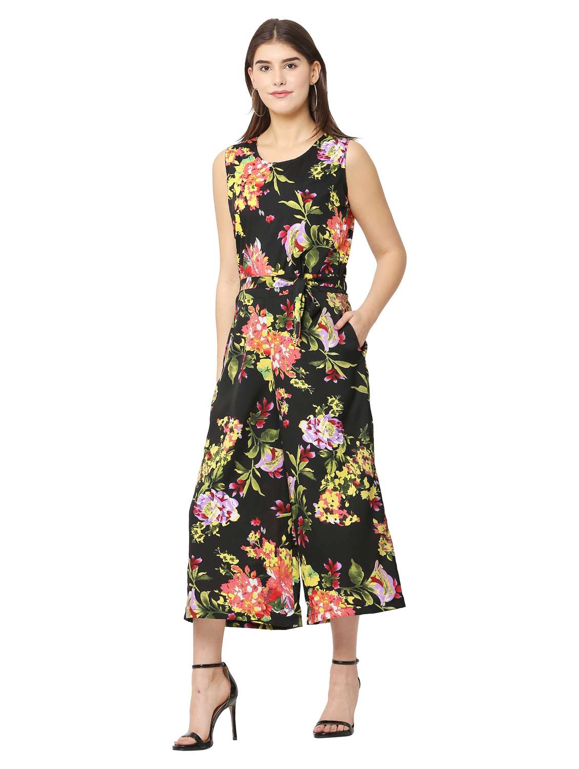 yellow printed knee length jumpsuit - 19171552 - Standard Image - 2